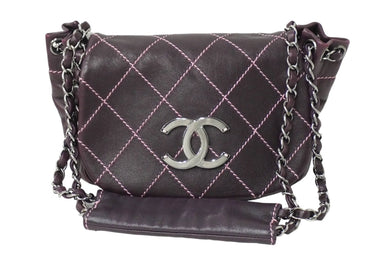 極美品 CHANEL シャネル チェーンショルダーバッグ ココマーク 9番台 ワイルドステッチ パープル シルバー金具 中古 60940