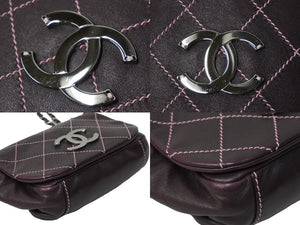 極美品 CHANEL シャネル チェーンショルダーバッグ ココマーク 9番台 ワイルドステッチ パープル シルバー金具 中古 60940