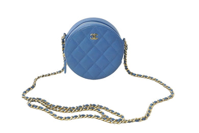 CHANEL シャネル チェーンショルダーバッグ ココマーク マトラッセ クラシック 丸型 キャビアスキン 29番台 ブルー 美品 中古 60941