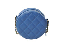 Load image into Gallery viewer, CHANEL シャネル チェーンショルダーバッグ ココマーク マトラッセ クラシック 丸型 キャビアスキン 29番台 ブルー 美品 中古 60941