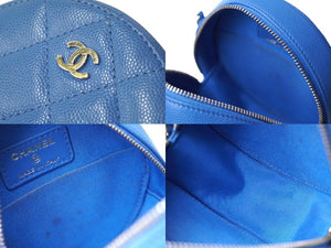 CHANEL シャネル チェーンショルダーバッグ ココマーク マトラッセ クラシック 丸型 キャビアスキン 29番台 ブルー 美品 中古 60941