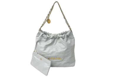 CHANEL シャネル ハンドバッグ CHANEL 22 ハンドバッグ グレー系 シャイニー カーフスキン ゴールド金具 美品 中古 60942