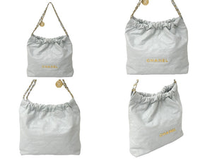 CHANEL シャネル ハンドバッグ CHANEL 22 ハンドバッグ グレー系 シャイニー カーフスキン ゴールド金具 美品 中古 60942