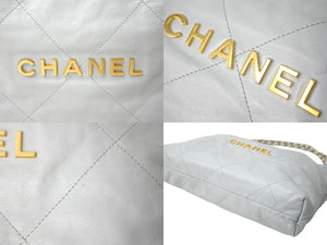 CHANEL シャネル ハンドバッグ CHANEL 22 ハンドバッグ グレー系 シャイニー カーフスキン ゴールド金具 美品 中古 60942