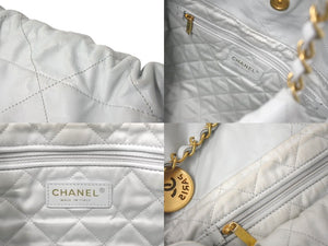 CHANEL シャネル ハンドバッグ CHANEL 22 ハンドバッグ グレー系 シャイニー カーフスキン ゴールド金具 美品 中古 60942