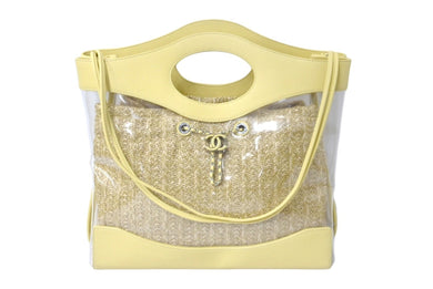 極美品 CHANEL シャネル 2WAYショルダーバッグ ココマーク ラムスキン ビニール 27番台 イエロー シルバー金具 中古 60944