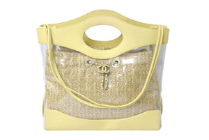 極美品 CHANEL シャネル 2WAYショルダーバッグ ココマーク ラムスキン ビニール 27番台 イエロー シルバー金具 中古 60944