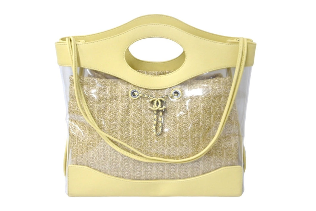 極美品 CHANEL シャネル 2WAYショルダーバッグ ココマーク ラムスキン ビニール 27番台 イエロー シルバー金具 中古 60944