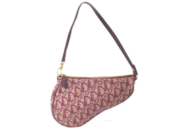 Christian Dior クリスチャンディオール ショルダーバッグ サドルバッグ トロッター コットンキャンバス ボルドー 良品 中古 60954