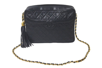 CHANEL シャネル チェーンショルダーバッグ マトラッセ ココマーク 2番台 フリンジ ブラック ラムスキン ゴールド金具 美品 中古 60959