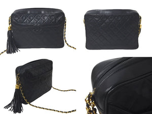 CHANEL シャネル チェーンショルダーバッグ マトラッセ ココマーク 2番台 フリンジ ブラック ラムスキン ゴールド金具 美品 中古 60959