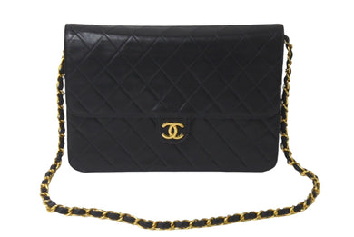 CHANEL シャネル チェーンショルダーバッグ マトラッセ25 プッシュロック ラムスキン 3番台 ブラック ゴールド金具 美品 中古 60962