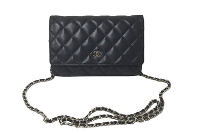 CHANEL シャネル ショルダーバッグ マトラッセ チェーンウォレット 14番台 ラムスキン ブラック シルバー金具 良品 中古 60976