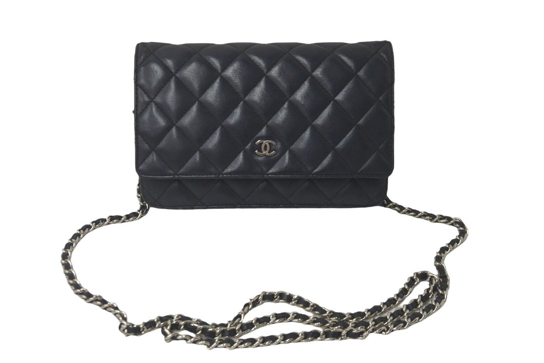 CHANEL シャネル ショルダーバッグ マトラッセ チェーンウォレット 14番台 ラムスキン ブラック シルバー金具 良品 中古 60976
