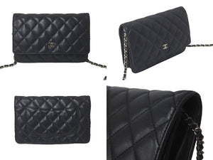 CHANEL シャネル ショルダーバッグ マトラッセ チェーンウォレット 14番台 ラムスキン ブラック シルバー金具 良品 中古 60976
