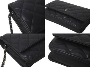 CHANEL シャネル ショルダーバッグ マトラッセ チェーンウォレット 14番台 ラムスキン ブラック シルバー金具 良品 中古 60976