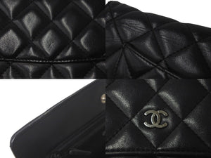 CHANEL シャネル ショルダーバッグ マトラッセ チェーンウォレット 14番台 ラムスキン ブラック シルバー金具 良品 中古 60976