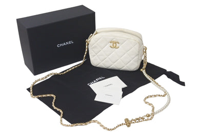 CHANEL シャネル ショルダーバッグ ロゴパール付き チェーンショルダーバック ラムスキン ホワイト ランダム番号 良品 中古 60983