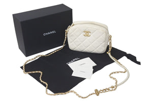 CHANEL シャネル ショルダーバッグ ロゴパール付き チェーンショルダーバック ラムスキン ホワイト ランダム番号 良品 中古 60983