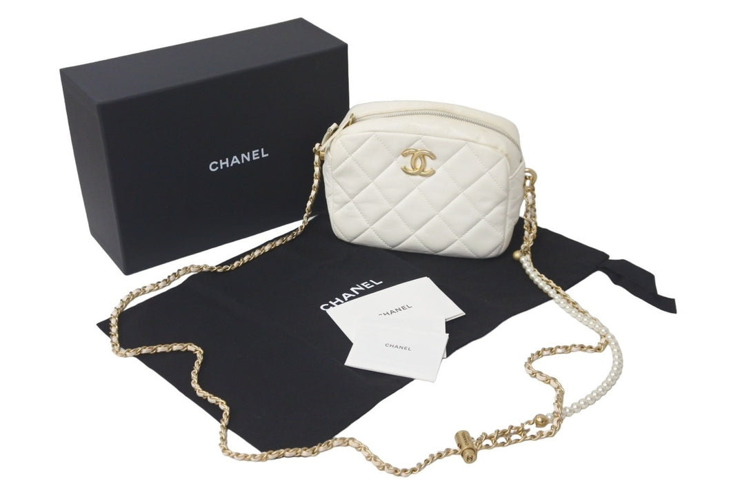 CHANEL シャネル ショルダーバッグ ロゴパール付き チェーンショルダーバック ラムスキン ホワイト ランダム番号 良品 中古 60983