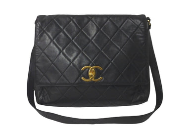 CHANEL シャネル デカマトラッセ シングルフラップ ショルダーバッグ 3番台 ブラック ラムスキン ゴールド金具 美品 中古 60985