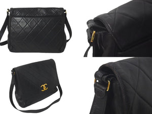 CHANEL シャネル デカマトラッセ シングルフラップ ショルダーバッグ 3番台 ブラック ラムスキン ゴールド金具 美品 中古 60985