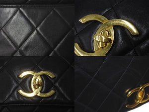 CHANEL シャネル デカマトラッセ シングルフラップ ショルダーバッグ 3番台 ブラック ラムスキン ゴールド金具 美品 中古 60985