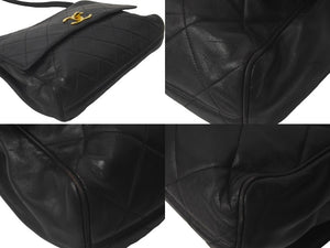 CHANEL シャネル デカマトラッセ シングルフラップ ショルダーバッグ 3番台 ブラック ラムスキン ゴールド金具 美品 中古 60985