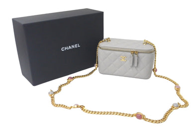極美品 CHANEL シャネル チェーンショルダーバッグ バニティ ストーン入り グレー ゴールド金具 ランダムシリアル 中古 60999