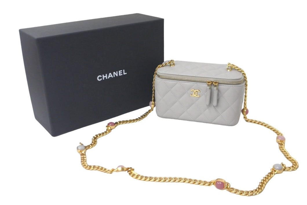 極美品 CHANEL シャネル チェーンショルダーバッグ バニティ ストーン入り グレー ゴールド金具 ランダムシリアル 中古 60999