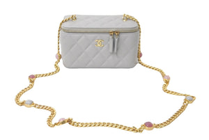 極美品 CHANEL シャネル チェーンショルダーバッグ バニティ ストーン入り グレー ゴールド金具 ランダムシリアル 中古 60999