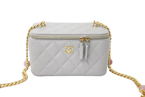 極美品 CHANEL シャネル チェーンショルダーバッグ バニティ ストーン入り グレー ゴールド金具 ランダムシリアル 中古 60999