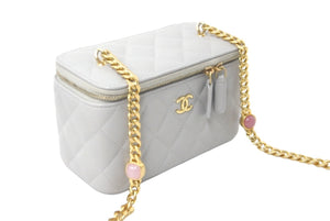 極美品 CHANEL シャネル チェーンショルダーバッグ バニティ ストーン入り グレー ゴールド金具 ランダムシリアル 中古 60999