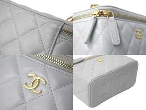 極美品 CHANEL シャネル チェーンショルダーバッグ バニティ ストーン入り グレー ゴールド金具 ランダムシリアル 中古 60999