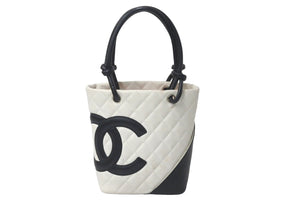 CHANEL シャネル カンボンライン スモール トートバッグ 8番台 レザー ホワイト ブラック ピンク ココマーク 鞄 良品 中古 61003