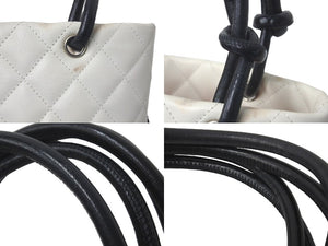 CHANEL シャネル カンボンライン スモール トートバッグ 8番台 レザー ホワイト ブラック ピンク ココマーク 鞄 良品 中古 61003