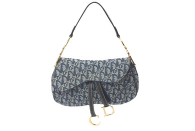 Christian Dior クリスチャンディオール ダブルサドルバック ハンドバッグ トロッター ネイビー RU0092 美品 中古 61004