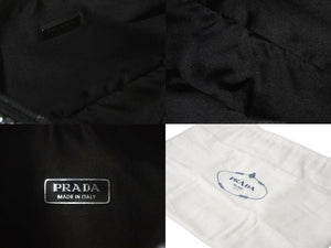 以前同様 PRADA プラダ クリスタルサテン ミニホーボーバッグ ブラック ハンドバッグ トライアングル 1BC515 中古 61011 