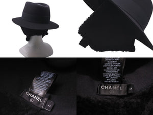 極美品 CHANEL シャネル 変形ハット ココマーク シアリング フライト シアリング ウール ブラック サイズL 中古 61029