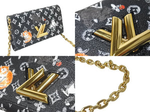 極美品 LOUIS VUITTON ルイヴィトン キャットグラム チェーンウォレットバッグ M63888 イニシャル入り ブラック 中古 61031
