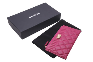 CHANEL シャネル ボーイシャネル フラグメントケース 28番台 キャビアスキン 長財布 パープル ココマーク 美品 中古 61041