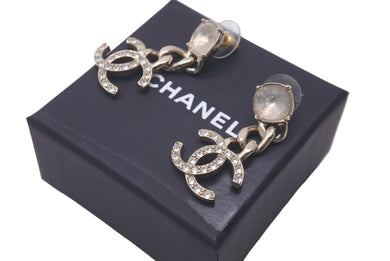 CHANEL シャネル ピアス ココマーク C23 C チェーン ラインストーン ラメ ゴールド メタル 美品 中古 61061