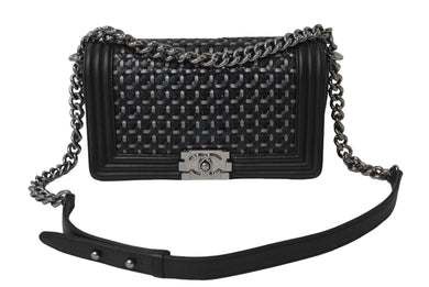 CHANEL シャネル チェーンショルダーバッグ ボーイシャネル 編み込みデザイン 20番台 ブラック シルバー金具 美品 中古 61080