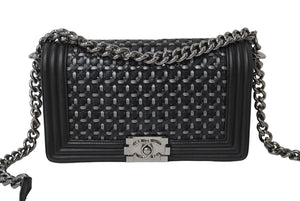 CHANEL シャネル チェーンショルダーバッグ ボーイシャネル 編み込みデザイン 20番台 ブラック シルバー金具 美品 中古 61080