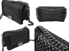 Load image into Gallery viewer, CHANEL シャネル チェーンショルダーバッグ ボーイシャネル 編み込みデザイン 20番台 ブラック シルバー金具 美品 中古 61080