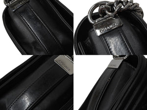 CHANEL シャネル チェーンショルダーバッグ ボーイシャネル 編み込みデザイン 20番台 ブラック シルバー金具 美品 中古 61080