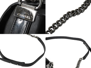 CHANEL シャネル チェーンショルダーバッグ ボーイシャネル 編み込みデザイン 20番台 ブラック シルバー金具 美品 中古 61080