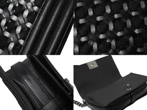 CHANEL シャネル チェーンショルダーバッグ ボーイシャネル 編み込みデザイン 20番台 ブラック シルバー金具 美品 中古 61080