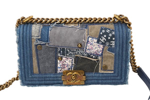 極美品 CHANEL シャネル ボーイシャネル チェーンショルダーバッグ 20番台 デニムパッチワーク インディゴ ゴールド金具 中古 61081
