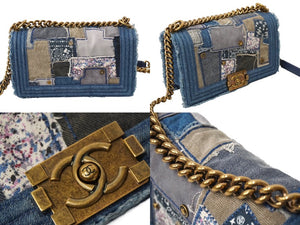 極美品 CHANEL シャネル ボーイシャネル チェーンショルダーバッグ 20番台 デニムパッチワーク インディゴ ゴールド金具 中古 61081